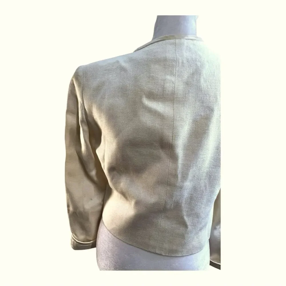 VALENTINO Vintage Ivory Linen Crop Blazer with silk trim SZ 4